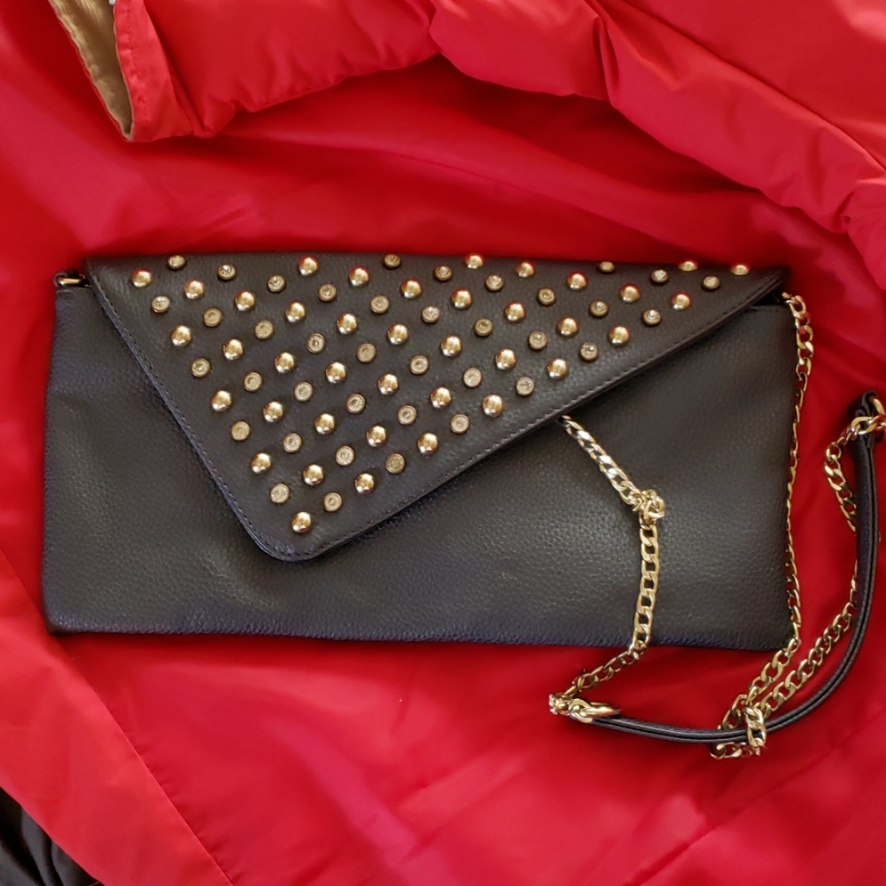 Grey studded clutch